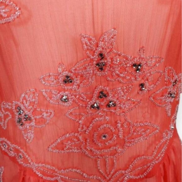 FOREVER 21 ORANGE/CORAL EMBELLISHED SHEER DRESS/COVERUP SZ.M EUC. - Picture 4 of 7